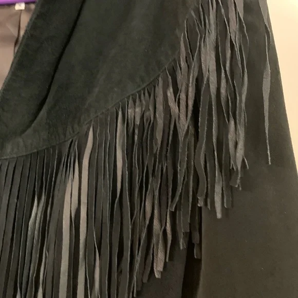 Vintage Black Fringed Cropped Suede Leather Jacket for Women, size Medium - Picture 4 of 6